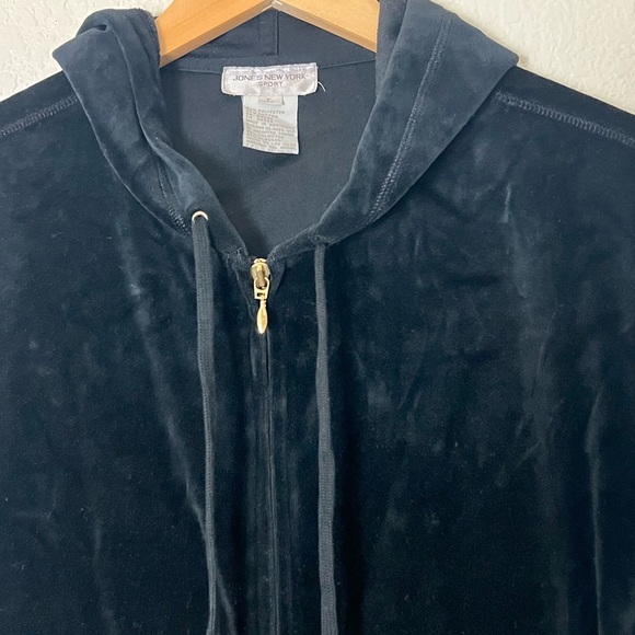 Jones New York | Black velour full zip front athletic hoodie sweatshirt … - Picture 11 of 11